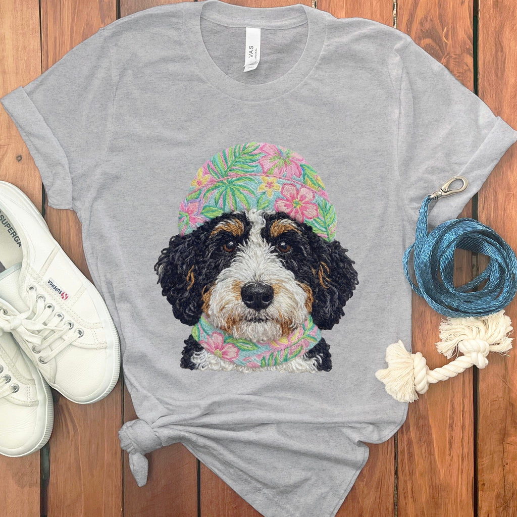 Floral Vibes Bernedoodle T-Shirt in Athletic Heather / S by Puppy Jo