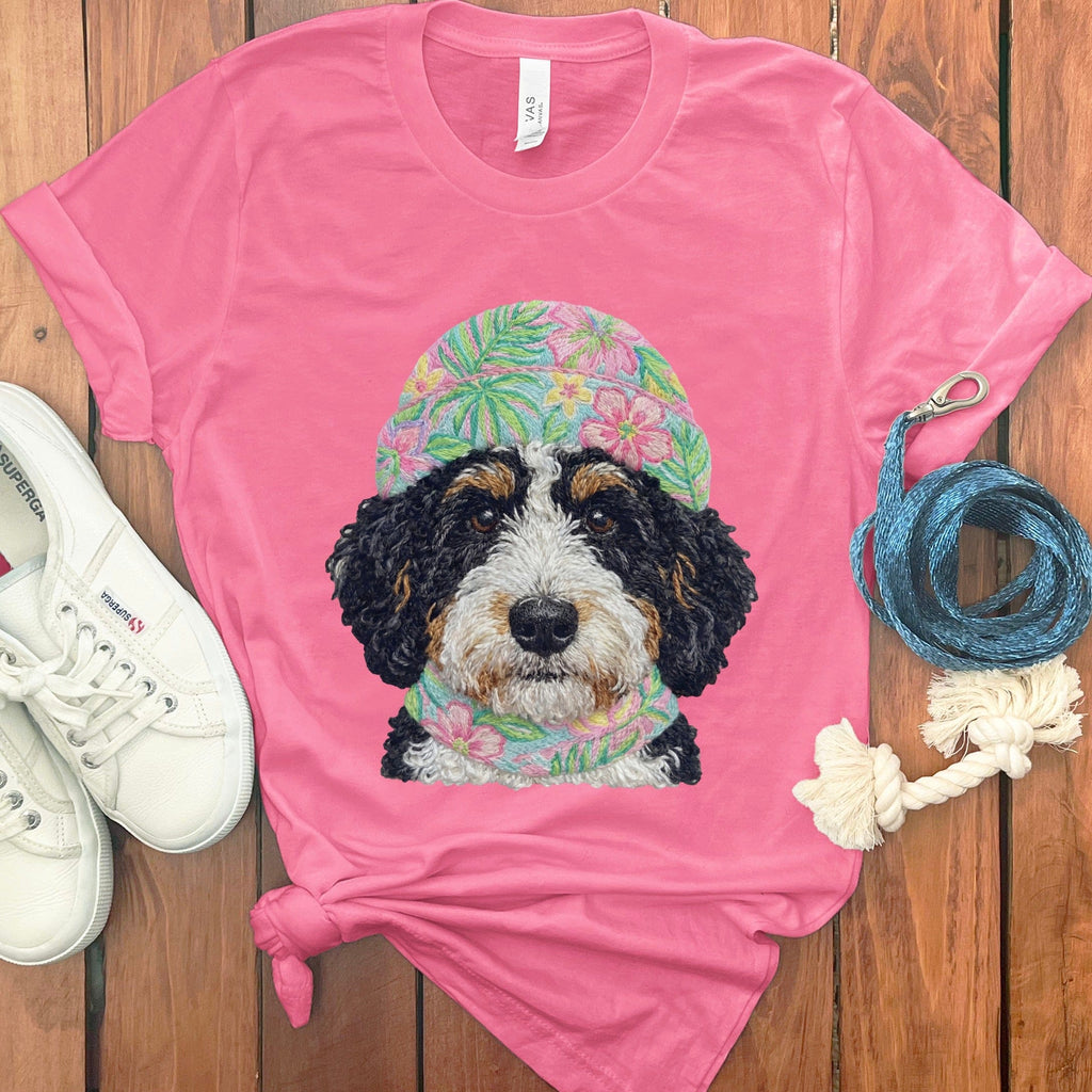 Floral Vibes Bernedoodle T-Shirt in Charity Pink / S by Puppy Jo