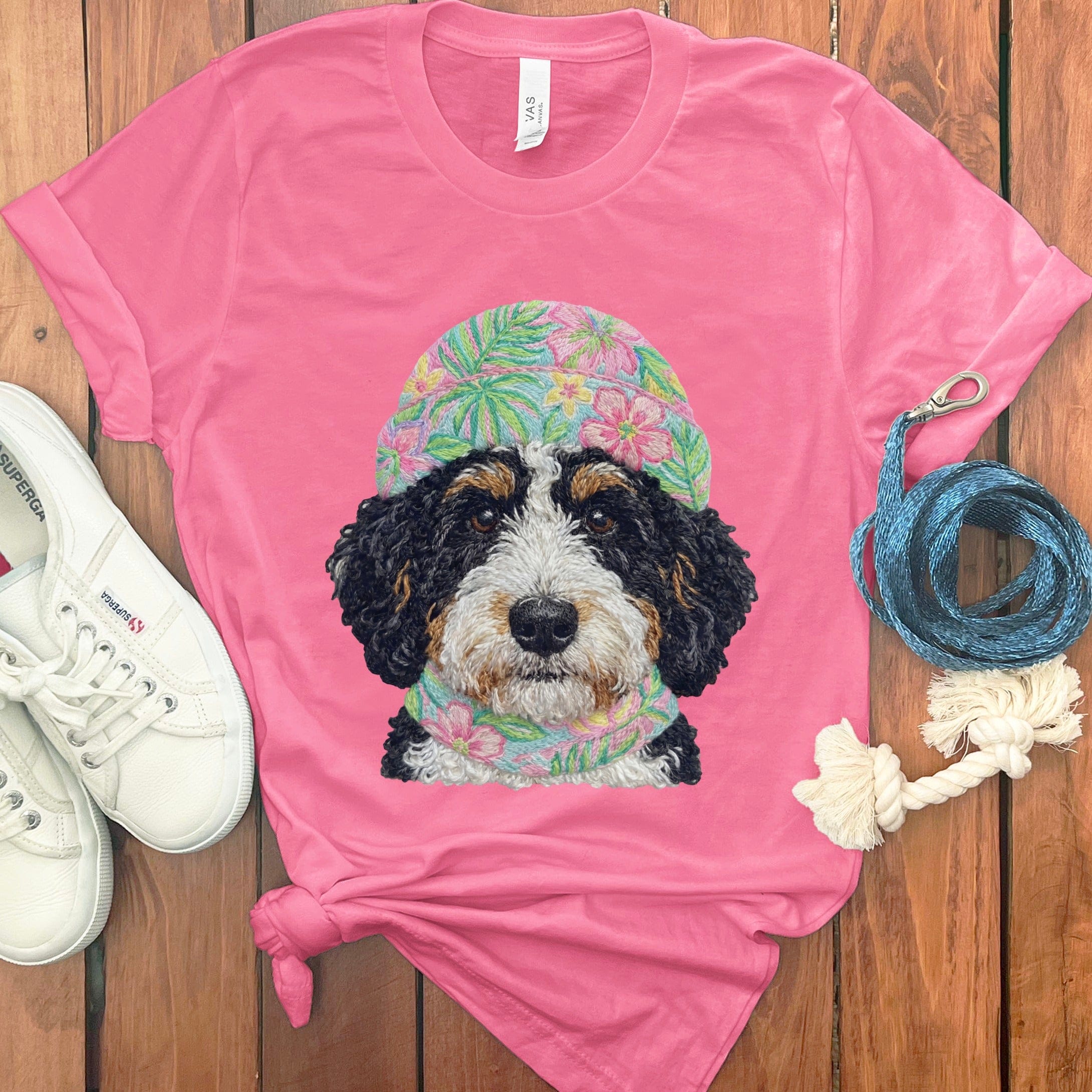 Floral Vibes Bernedoodle T-Shirt in Charity Pink / S by Puppy Jo