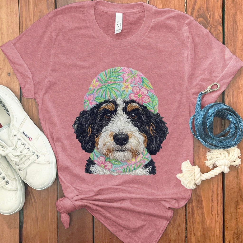 Floral Vibes Bernedoodle T-Shirt in Heather Mauve / S by Puppy Jo