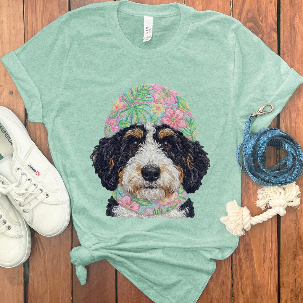 Floral Vibes Bernedoodle T-Shirt in Heather Mint / S by Puppy Jo