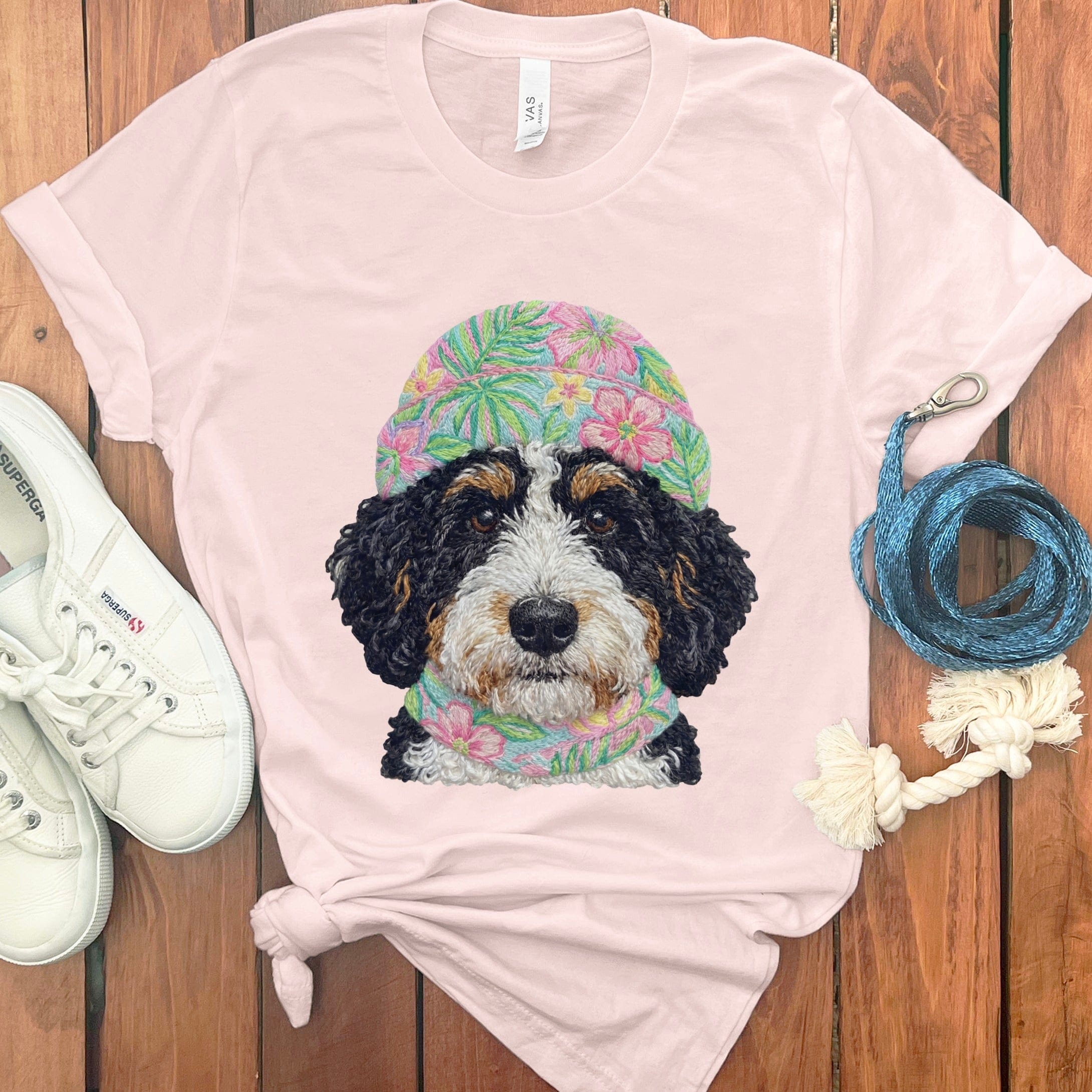 Floral Vibes Bernedoodle T-Shirt in Soft Pink / S by Puppy Jo