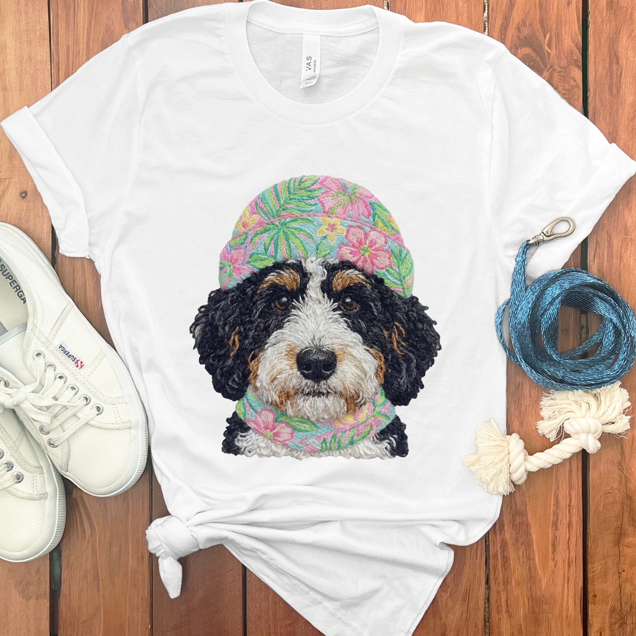 Floral Vibes Bernedoodle T-Shirt in White / S by Puppy Jo