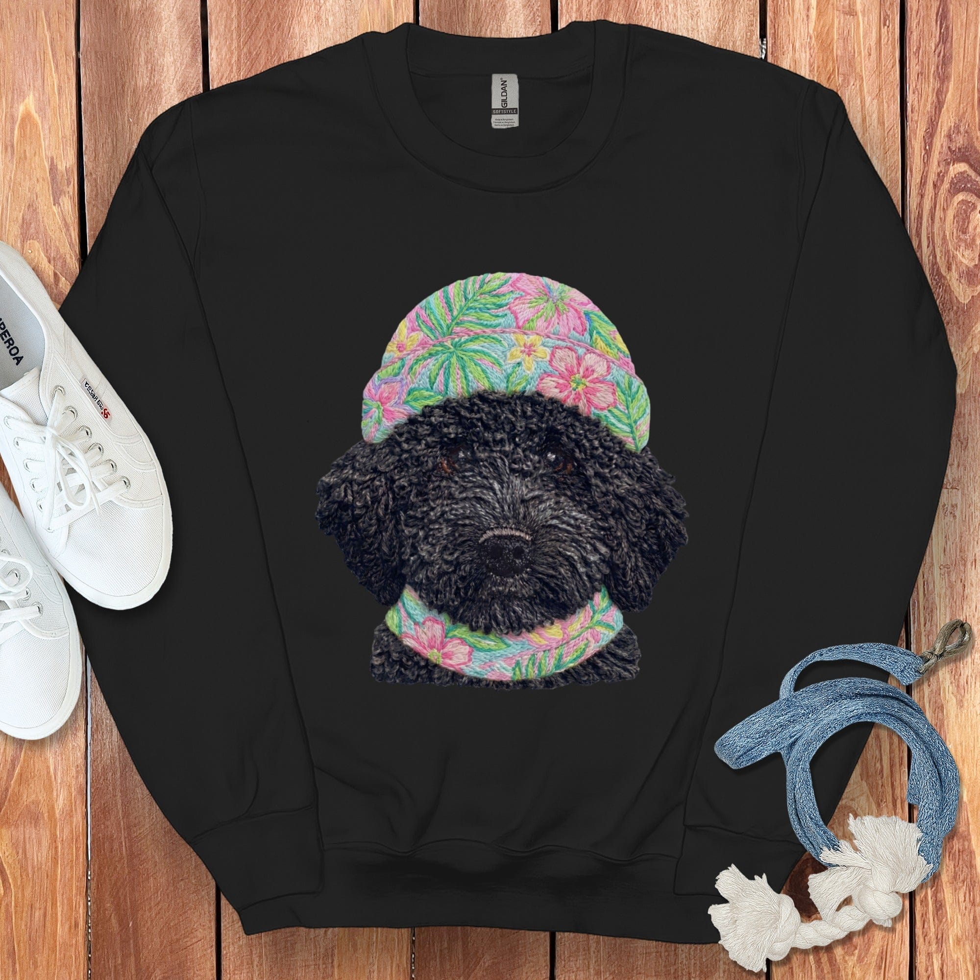 Floral Vibes Black Goldendoodle Sweatshirt in Black / S by Puppy Jo