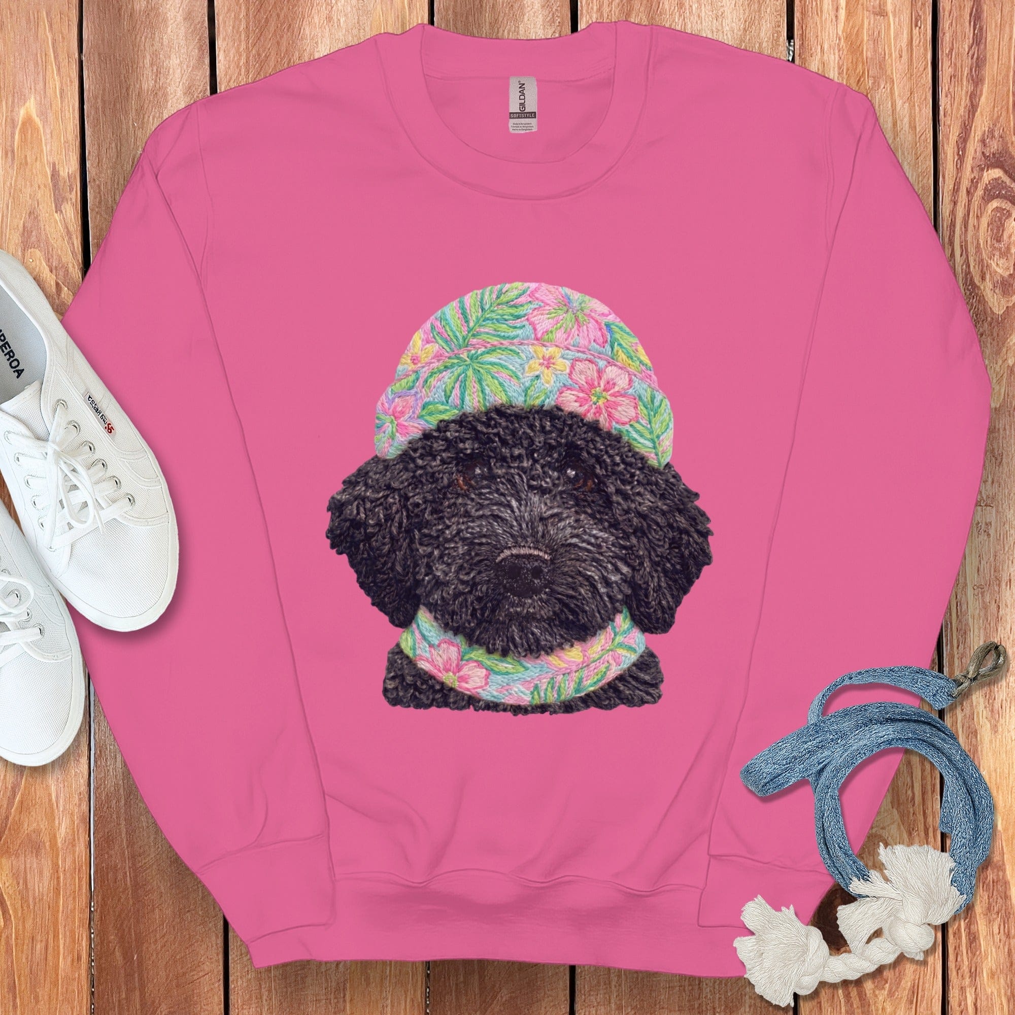 Floral Vibes Black Goldendoodle Sweatshirt in Heliconia / S by Puppy Jo