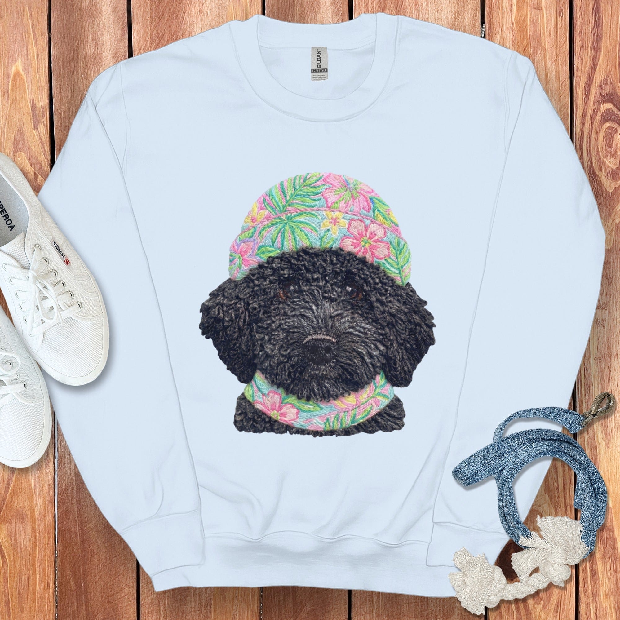 Floral Vibes Black Goldendoodle Sweatshirt in Light Blue / S by Puppy Jo