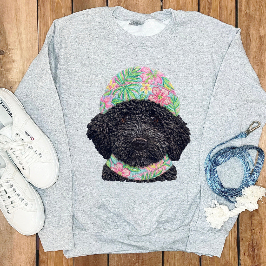 Floral Vibes Black Goldendoodle Sweatshirt in Sport Grey / S by Puppy Jo