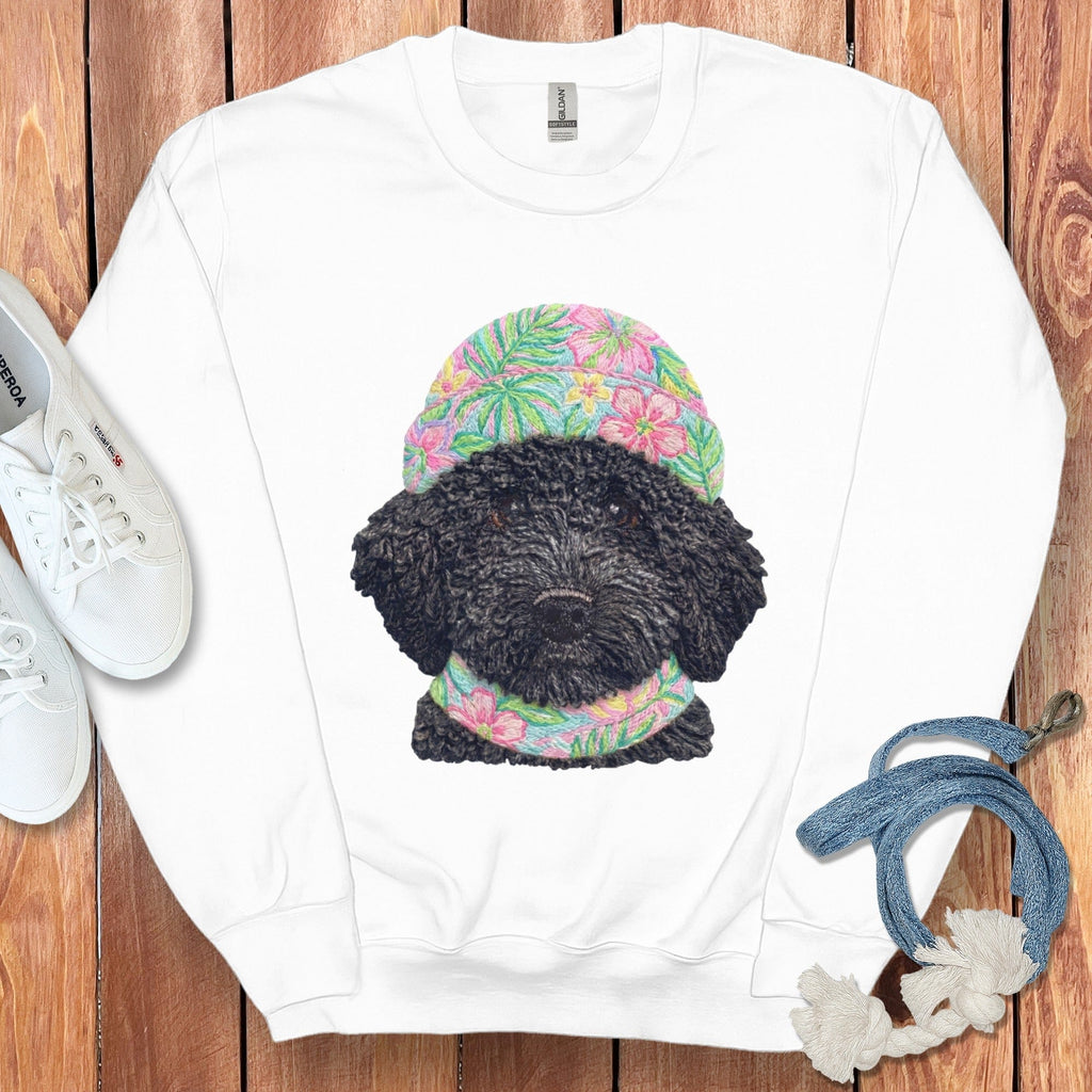 Floral Vibes Black Goldendoodle Sweatshirt in White / S by Puppy Jo