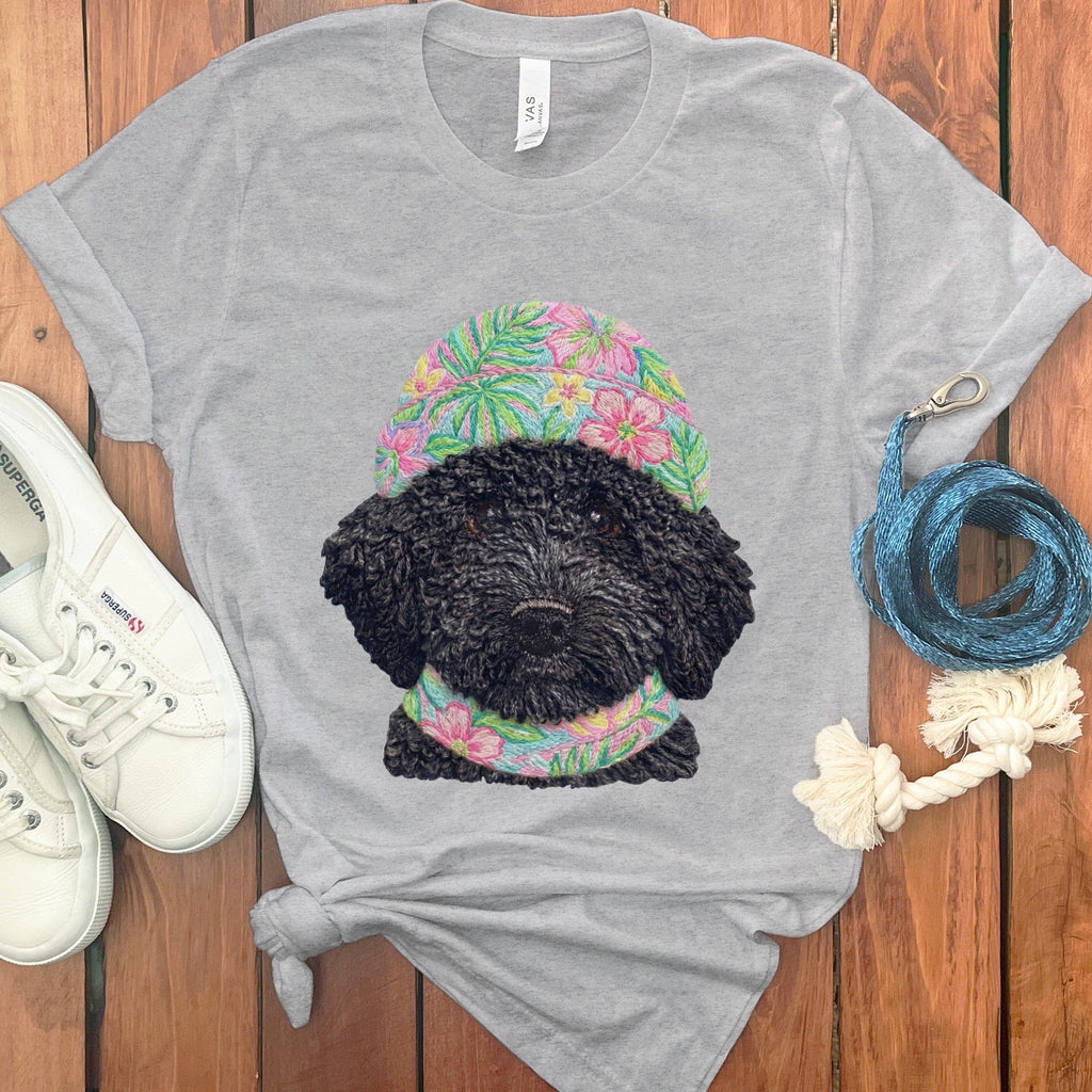 Floral Vibes Black Goldendoodle T-Shirt in Athletic Heather / S by Puppy Jo