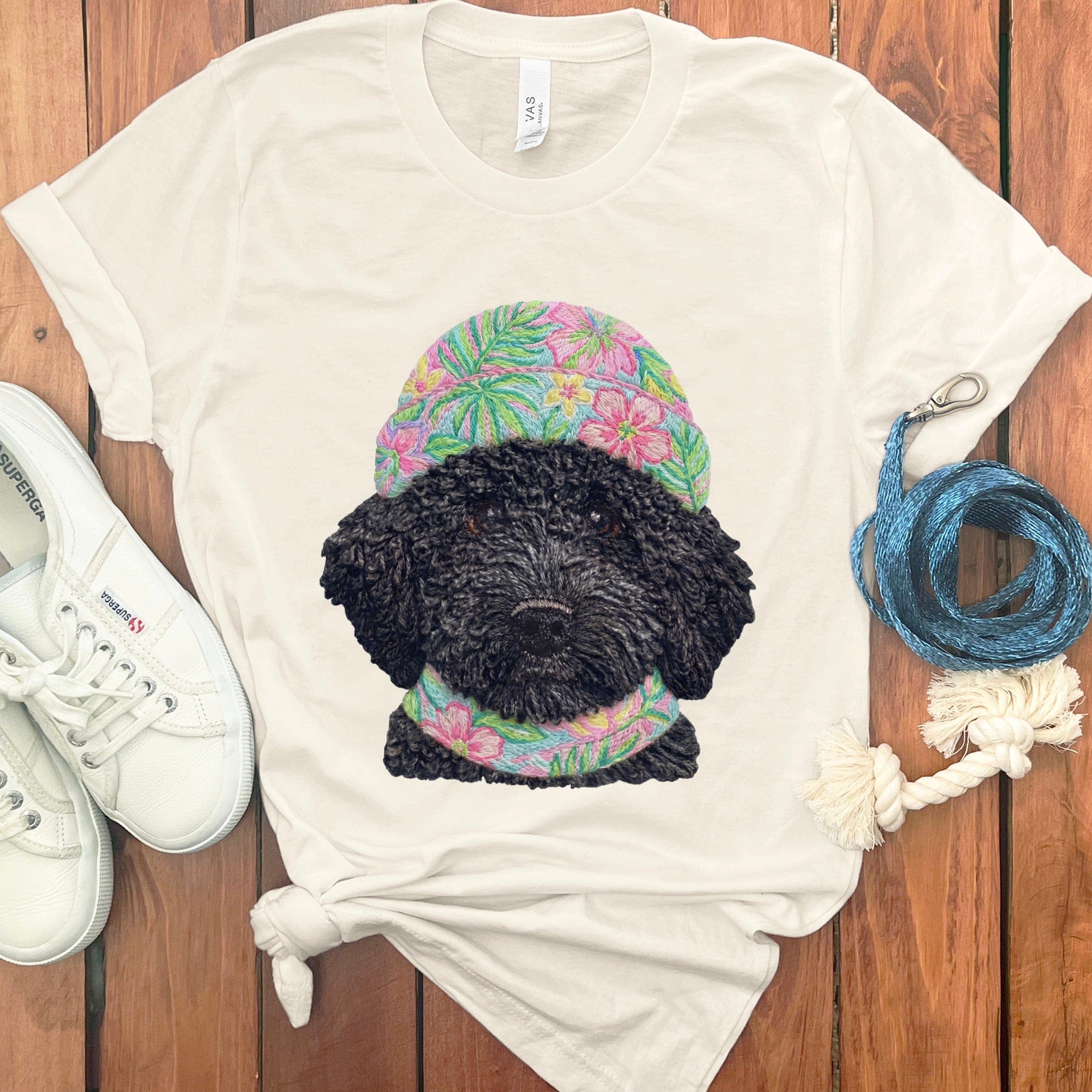 Floral Vibes Black Goldendoodle T-Shirt in Natural / S by Puppy Jo