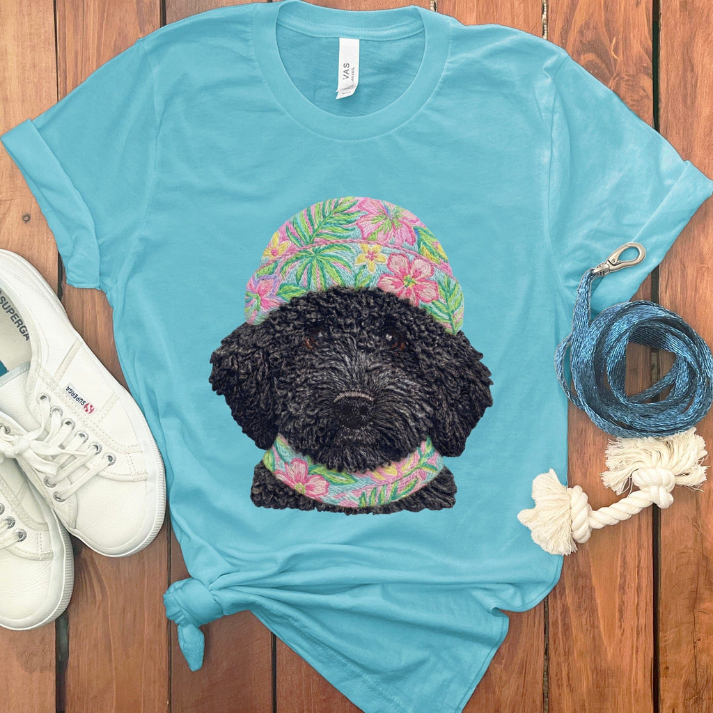 Floral Vibes Black Goldendoodle T-Shirt in Turquoise / S by Puppy Jo