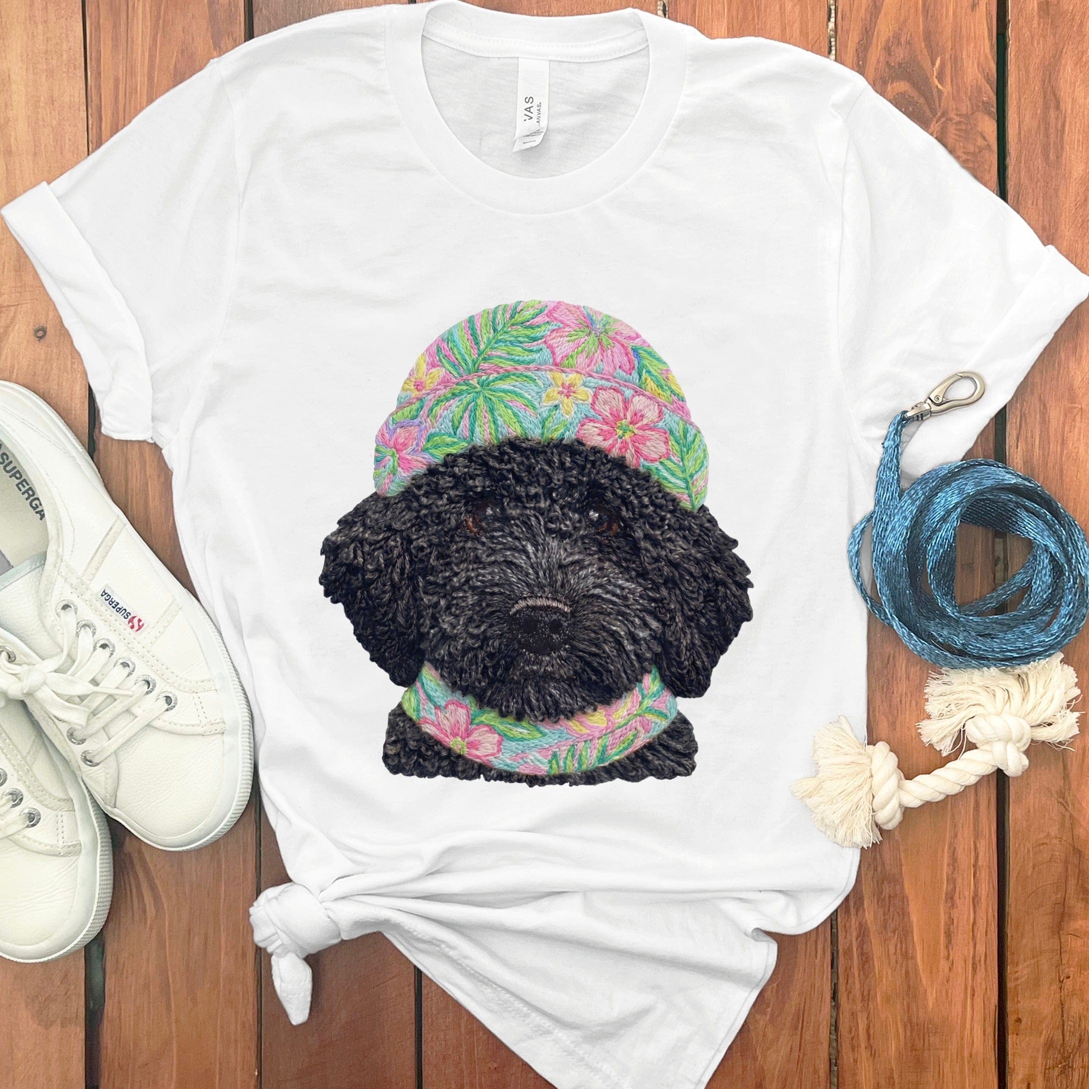 Floral Vibes Black Goldendoodle T-Shirt in White / S by Puppy Jo