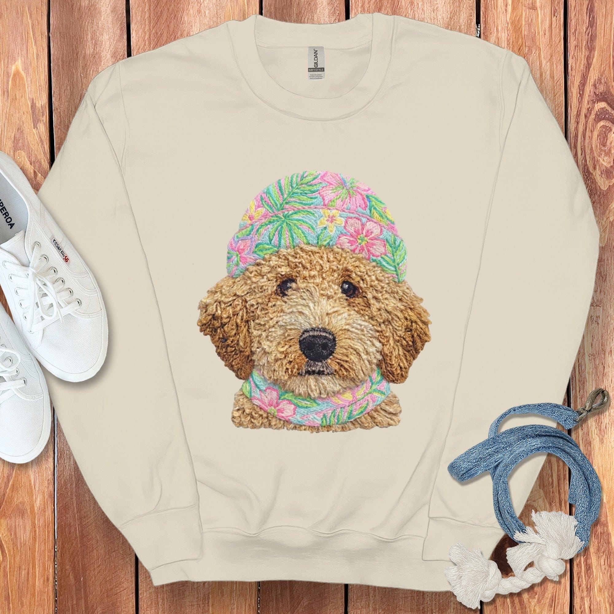 Floral Vibes Cavapoo Sweatshirt in Sand / S by Puppy Jo