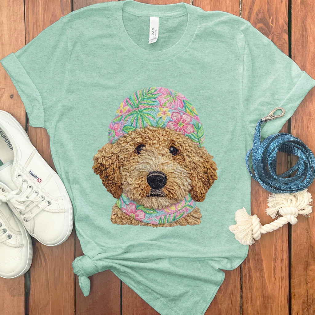 Floral Vibes Cavapoo T-Shirt in Heather Mint / S by Puppy Jo