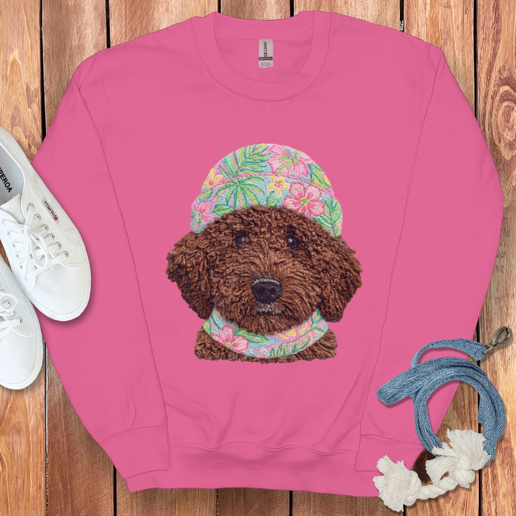 Floral Vibes Chocolate Goldendoodle Sweatshirt in Heliconia / S by Puppy Jo