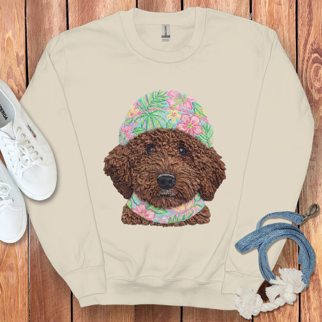 Floral Vibes Chocolate Goldendoodle Sweatshirt in Sand / S by Puppy Jo