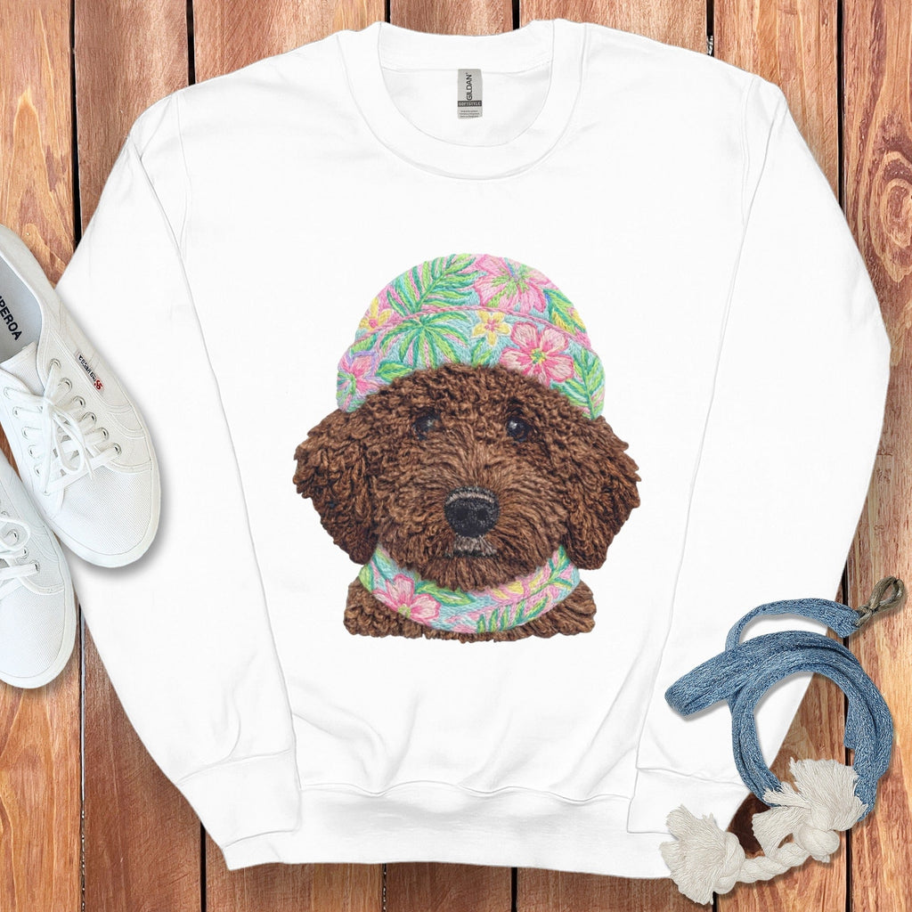 Floral Vibes Chocolate Goldendoodle Sweatshirt in White / S by Puppy Jo