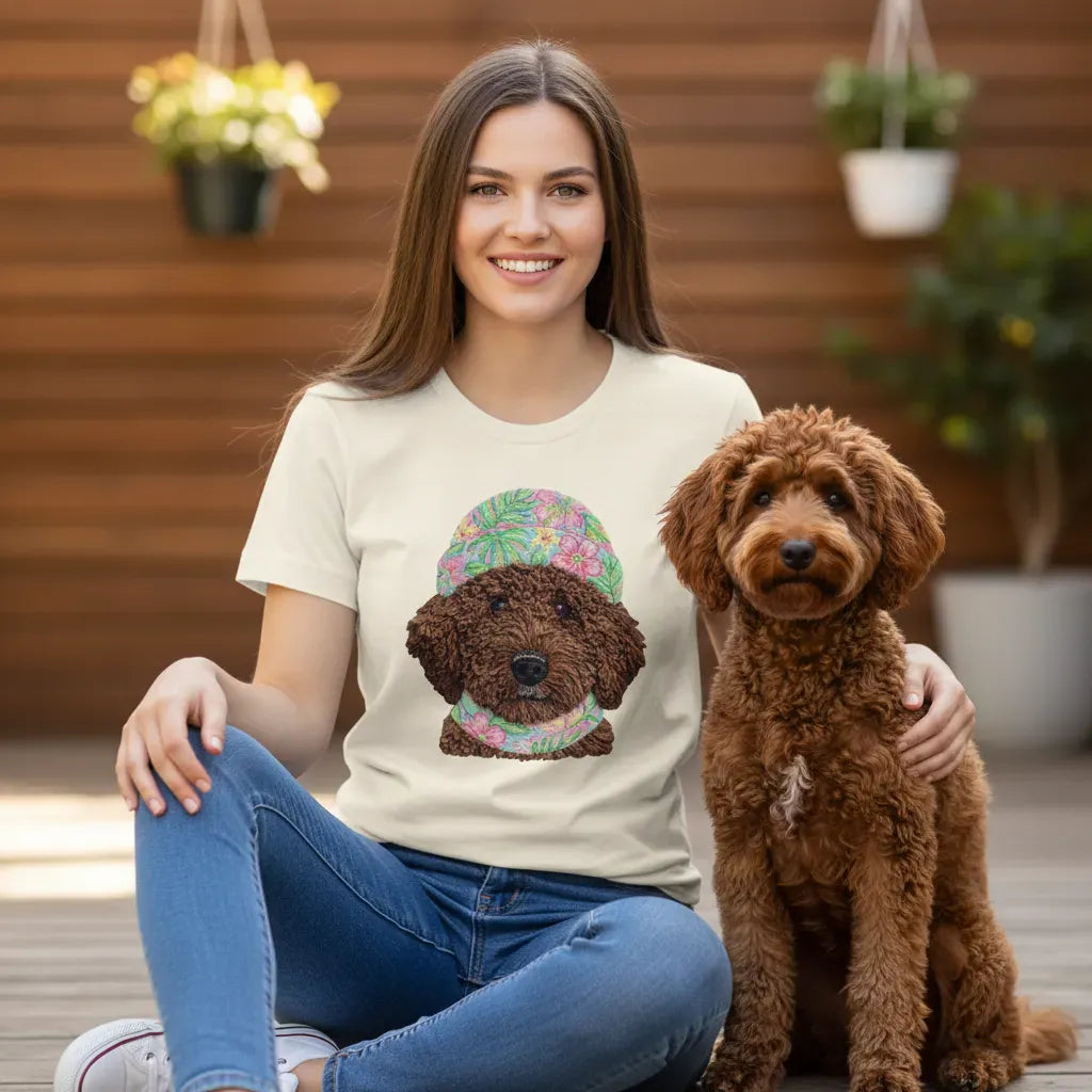Floral Vibes Chocolate Goldendoodle T-Shirt in by Puppy Jo