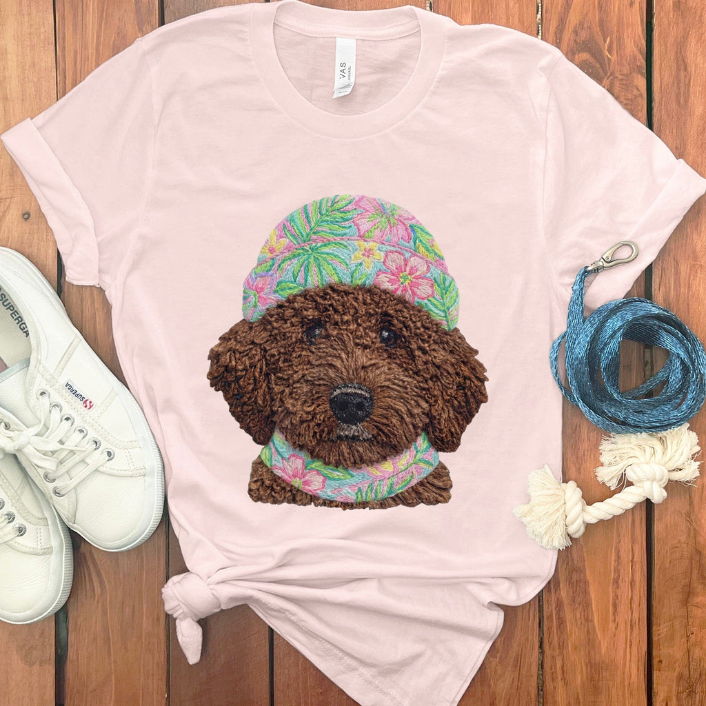 Floral Vibes Chocolate Goldendoodle T-Shirt in Soft Pink / S by Puppy Jo