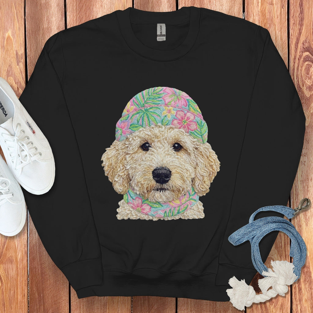 Floral Vibes Cream Goldendoodle Sweatshirt in Black / S by Puppy Jo