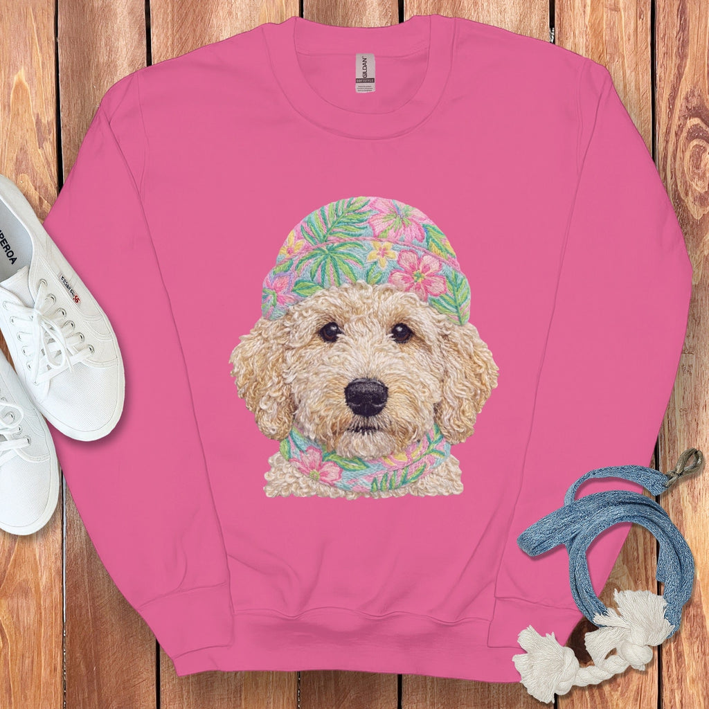 Floral Vibes Cream Goldendoodle Sweatshirt in Heliconia / S by Puppy Jo