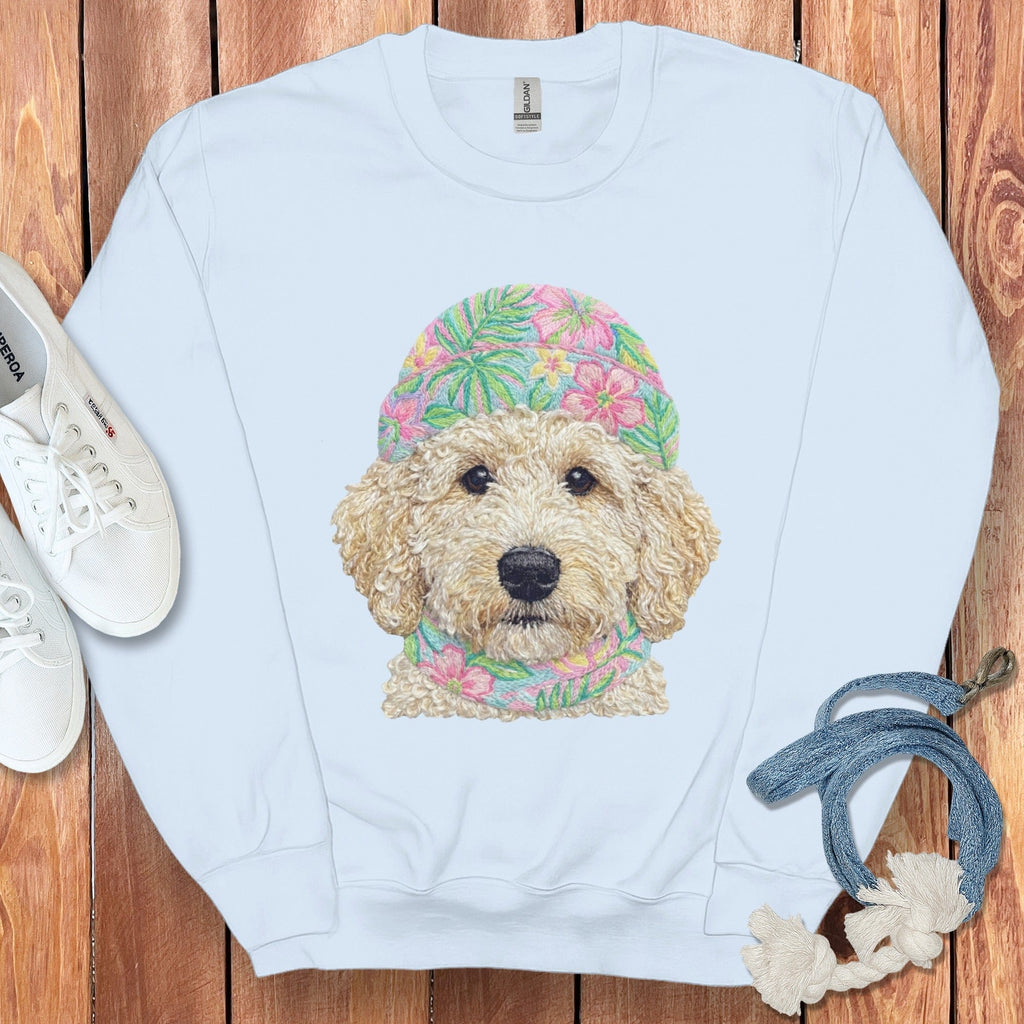 Floral Vibes Cream Goldendoodle Sweatshirt in Light Blue / S by Puppy Jo