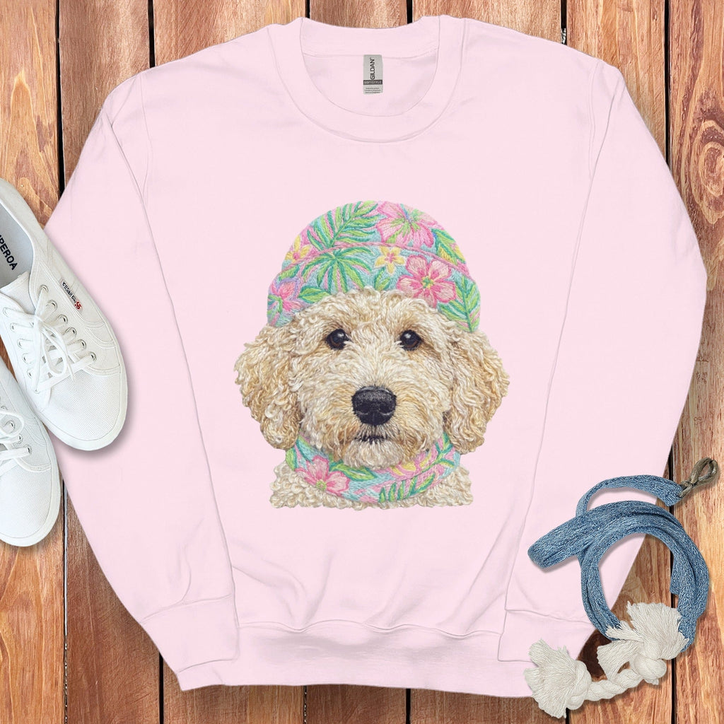 Floral Vibes Cream Goldendoodle Sweatshirt in Light Pink / S by Puppy Jo