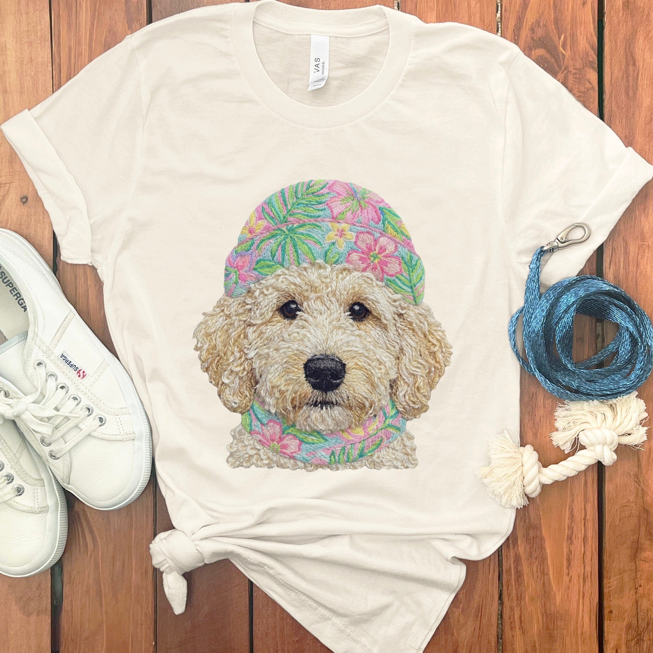 Floral Vibes Cream Goldendoodle T-Shirt in Natural / S by Puppy Jo