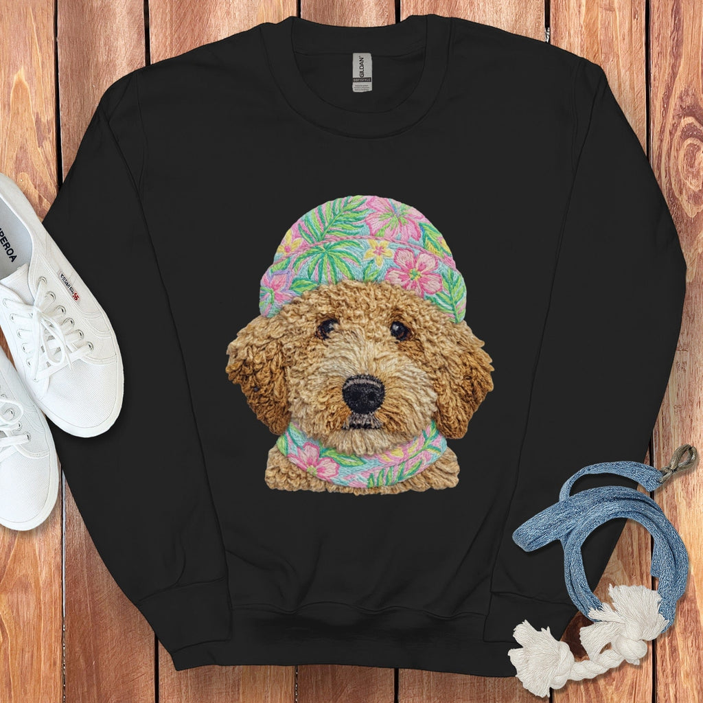 Floral Vibes Golden Goldendoodle Sweatshirt in Black / S by Puppy Jo