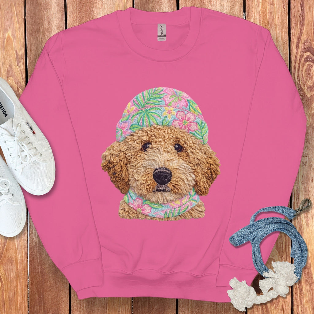 Floral Vibes Golden Goldendoodle Sweatshirt in Heliconia / S by Puppy Jo