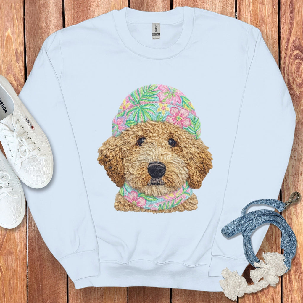 Floral Vibes Golden Goldendoodle Sweatshirt in Light Blue / S by Puppy Jo