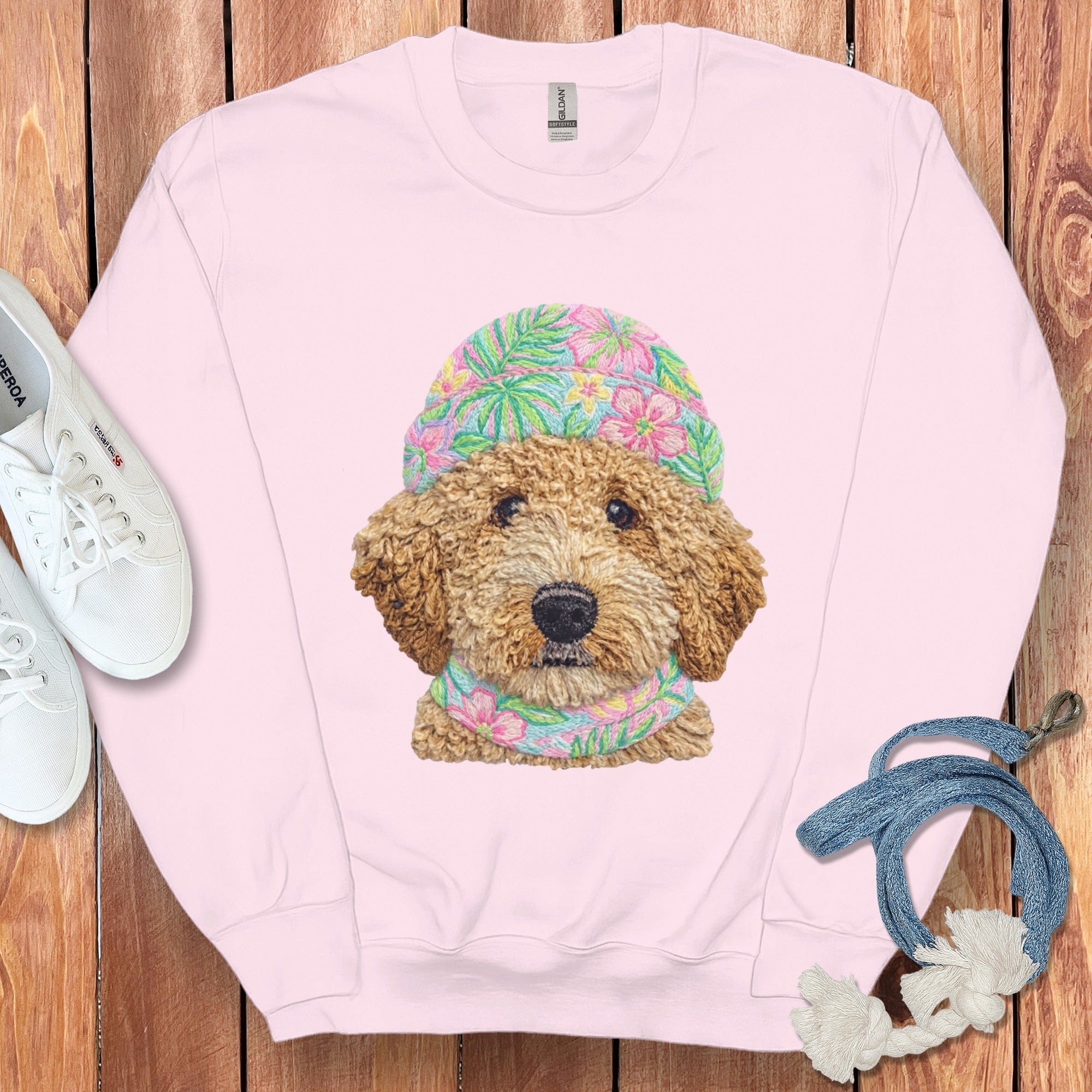Floral Vibes Golden Goldendoodle Sweatshirt in Light Pink / S by Puppy Jo
