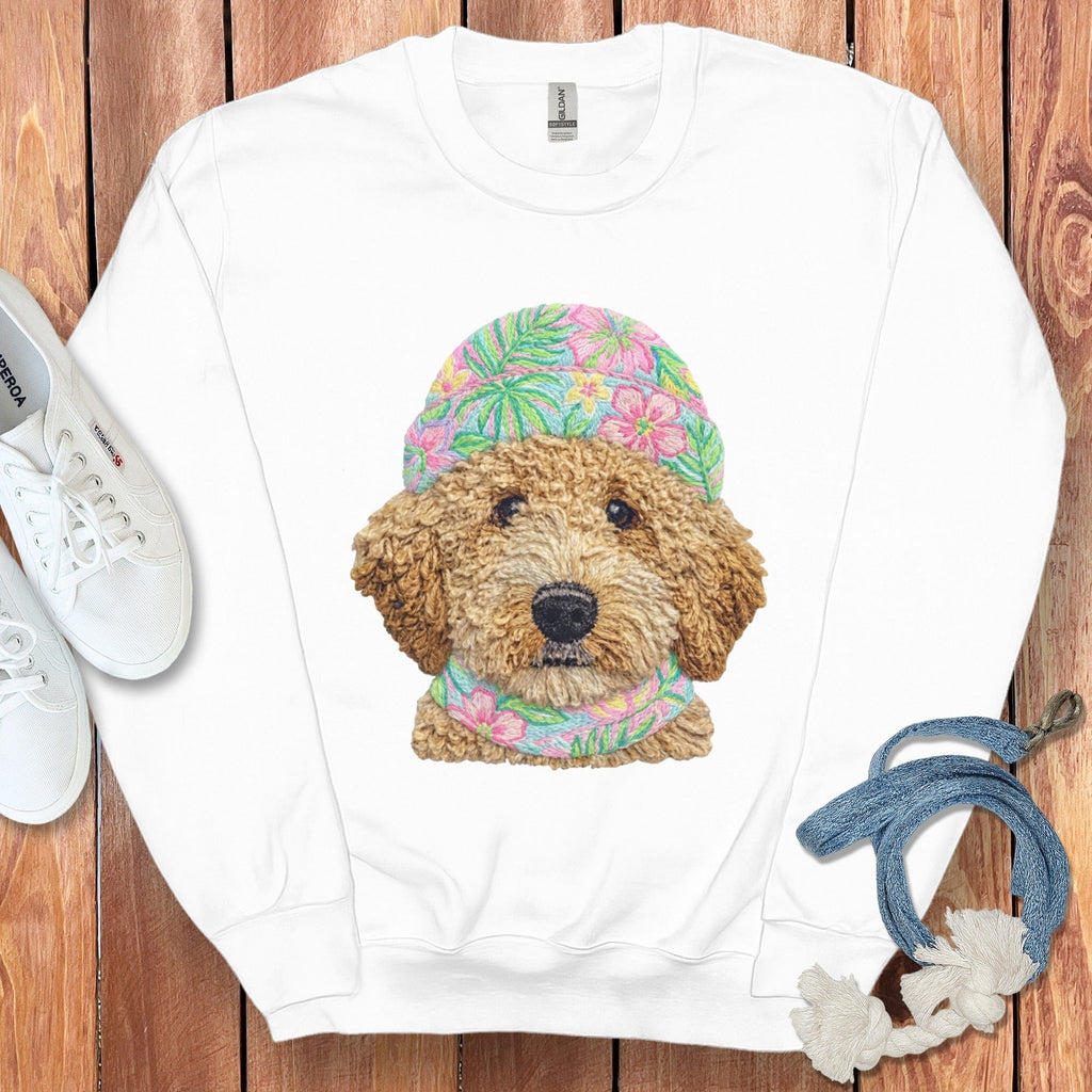 Floral Vibes Golden Goldendoodle Sweatshirt in White / S by Puppy Jo