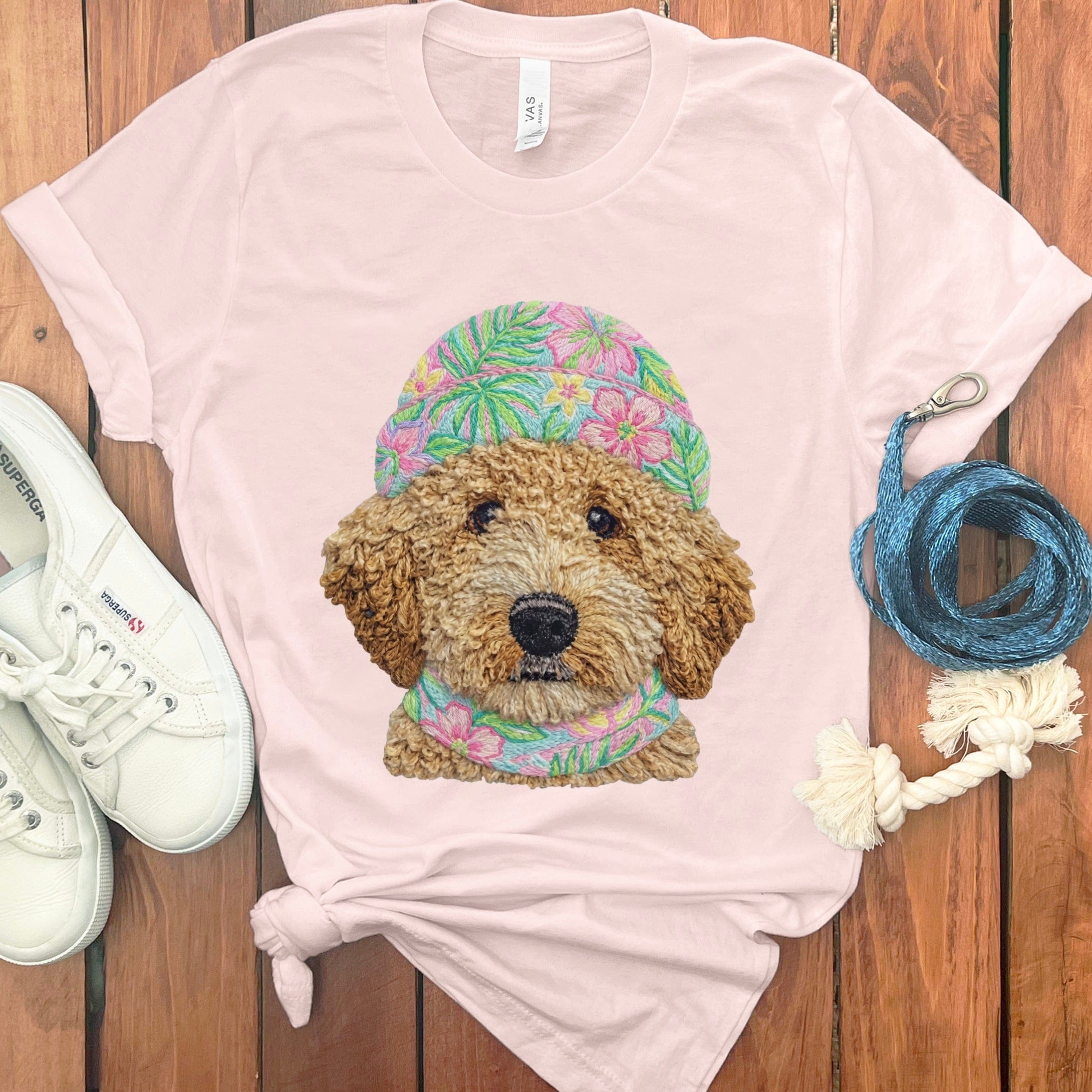 Floral Vibes Golden Goldendoodle T-Shirt in Soft Pink / S by Puppy Jo