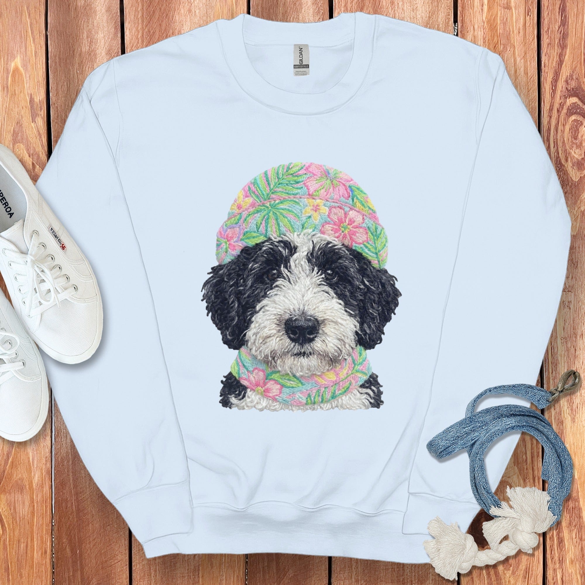 Floral Vibes Schnoodle Sweatshirt in Light Blue / S by Puppy Jo