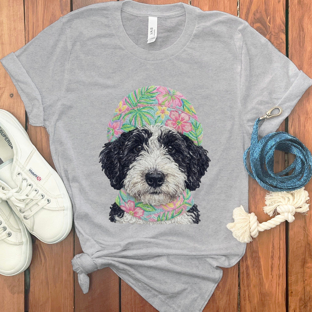 Floral Vibes Schnoodle T-Shirt in Athletic Heather / S by Puppy Jo