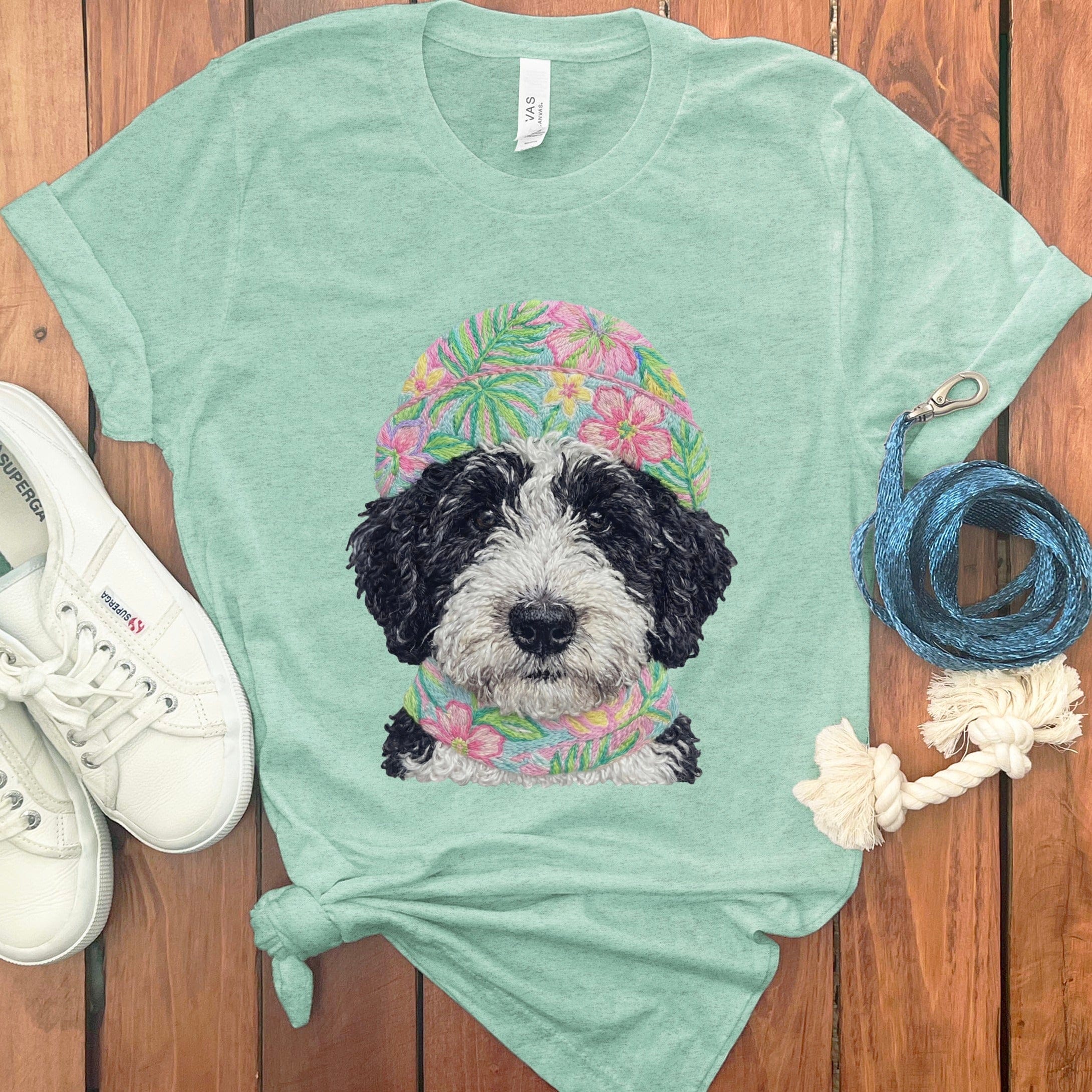 Floral Vibes Schnoodle T-Shirt in Heather Mint / S by Puppy Jo