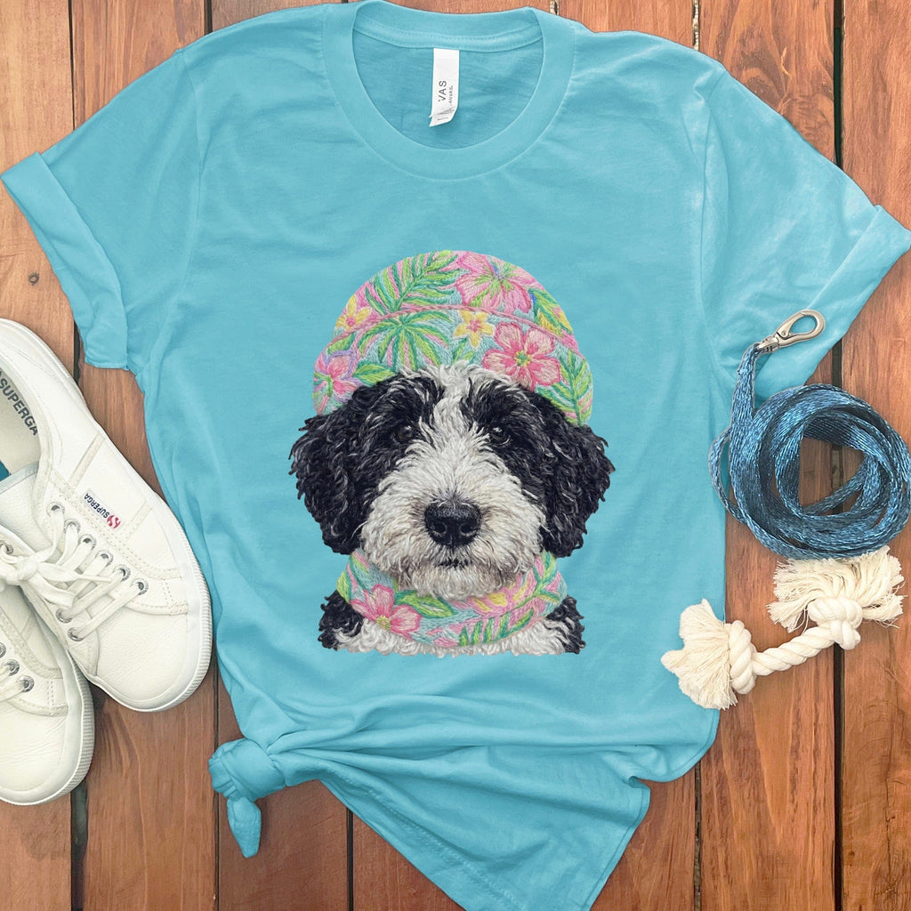 Floral Vibes Schnoodle T-Shirt in Turquoise / S by Puppy Jo