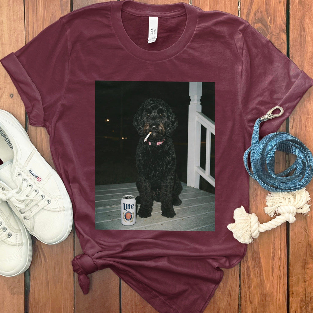 Funny Black Goldendoodle Meme T-Shirt in Maroon / S by Puppy Jo