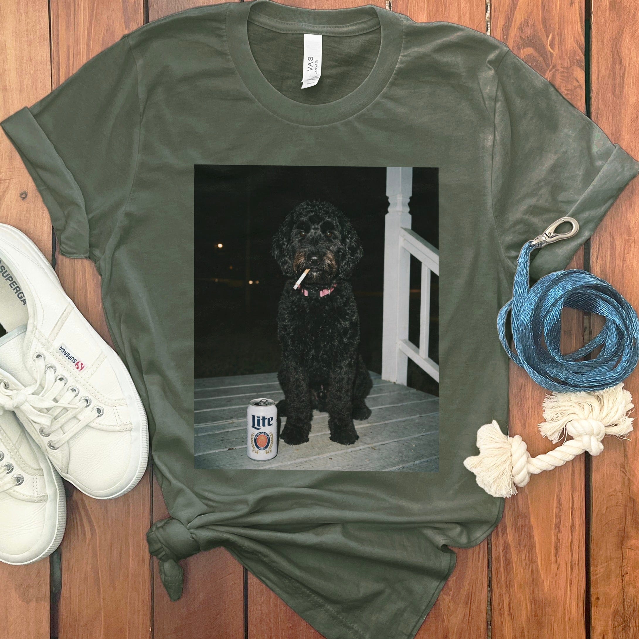 Funny Black Goldendoodle Meme T-Shirt in Military Green / S by Puppy Jo