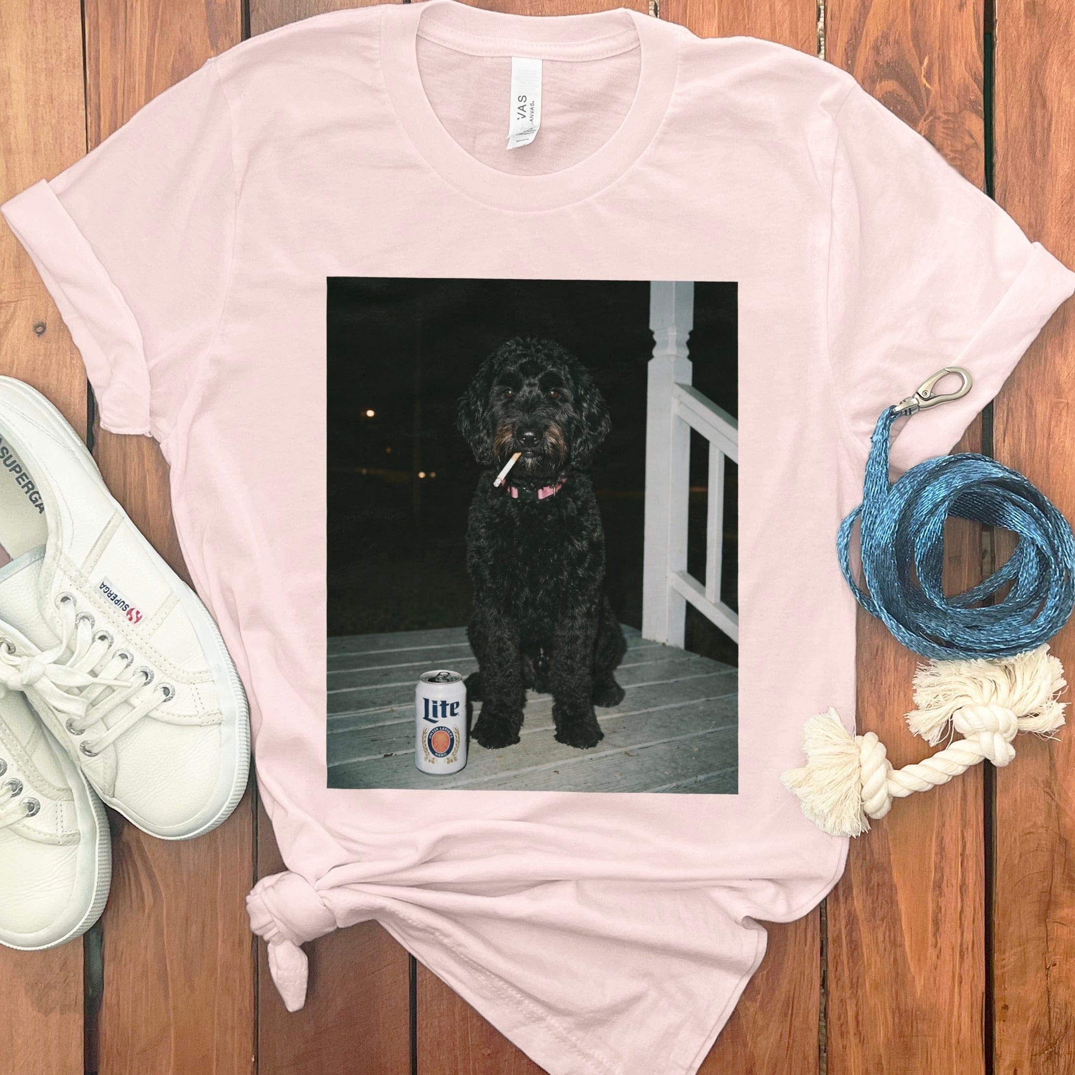 Funny Black Goldendoodle Meme T-Shirt in Soft Pink / S by Puppy Jo