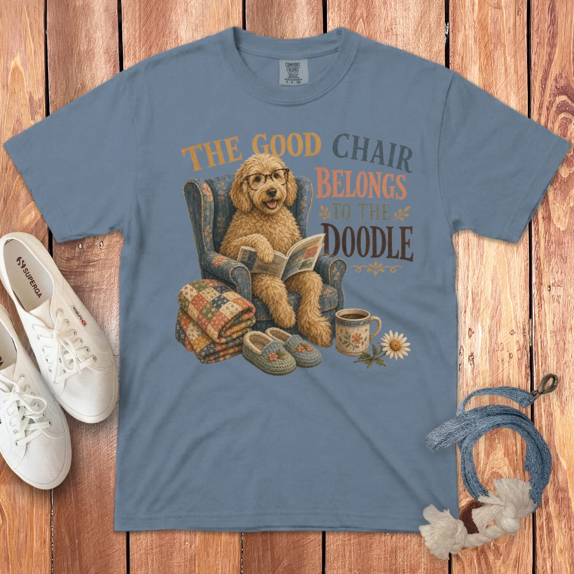 Funny Doodle Chair Signature T-Shirt in Blue Jean / S by Puppy Jo