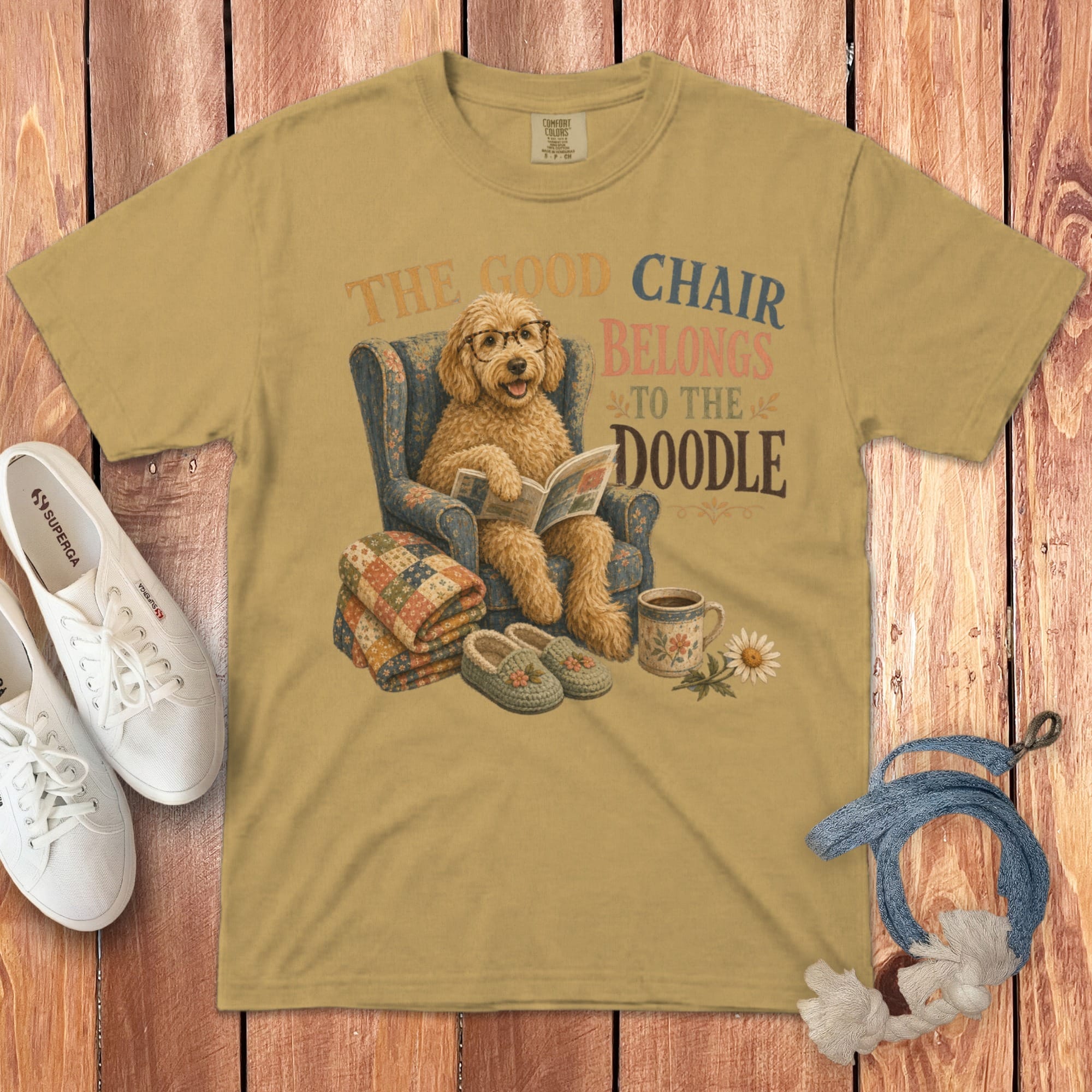 Funny Doodle Chair Signature T-Shirt in Mustard / S by Puppy Jo