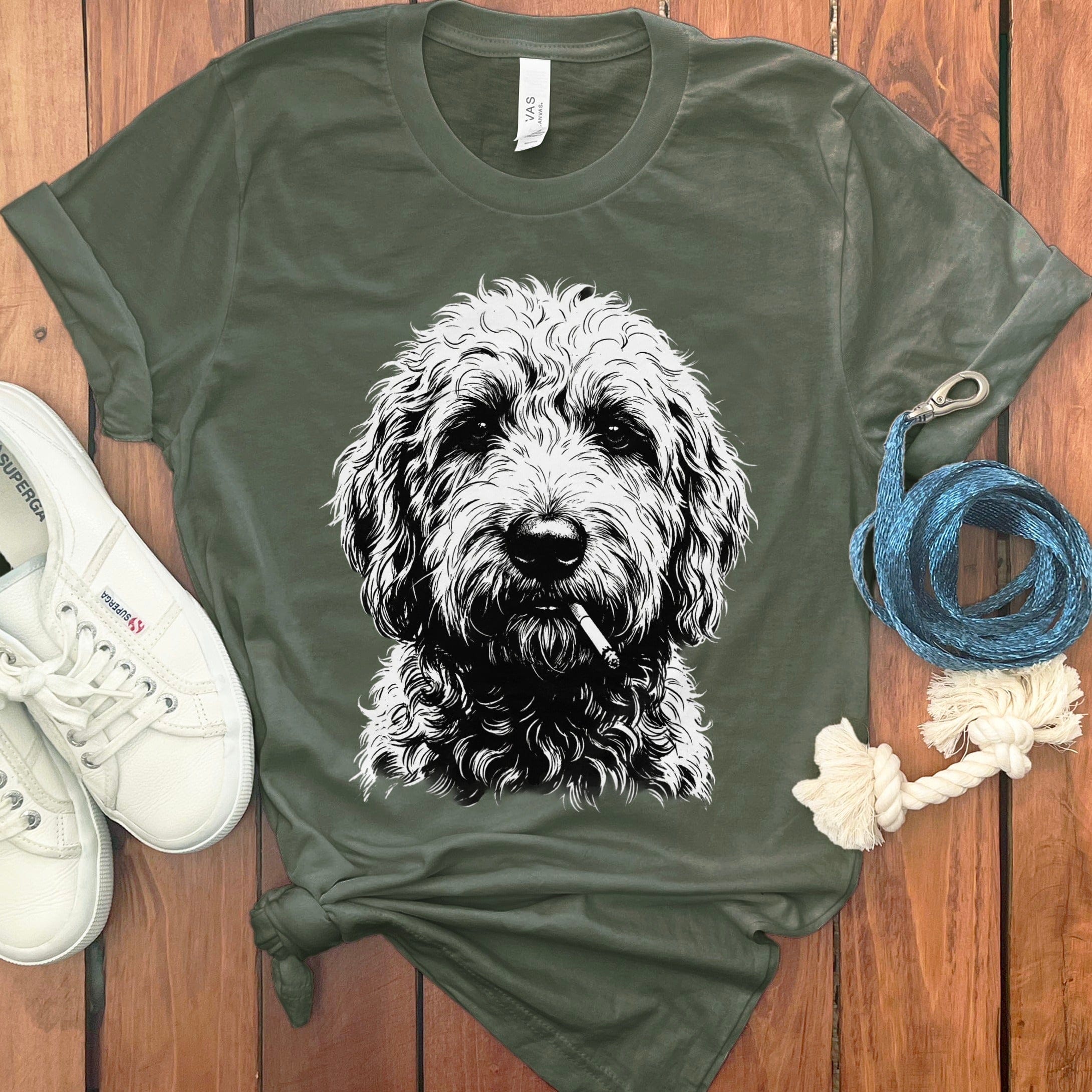 Funny Doodle Smoking T-Shirt in Military Green / M by Puppy Jo