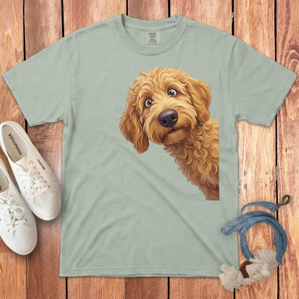 Funny Peeking Apricot Goldendoodle Signature T-Shirt in Bay / S / - by Puppy Jo