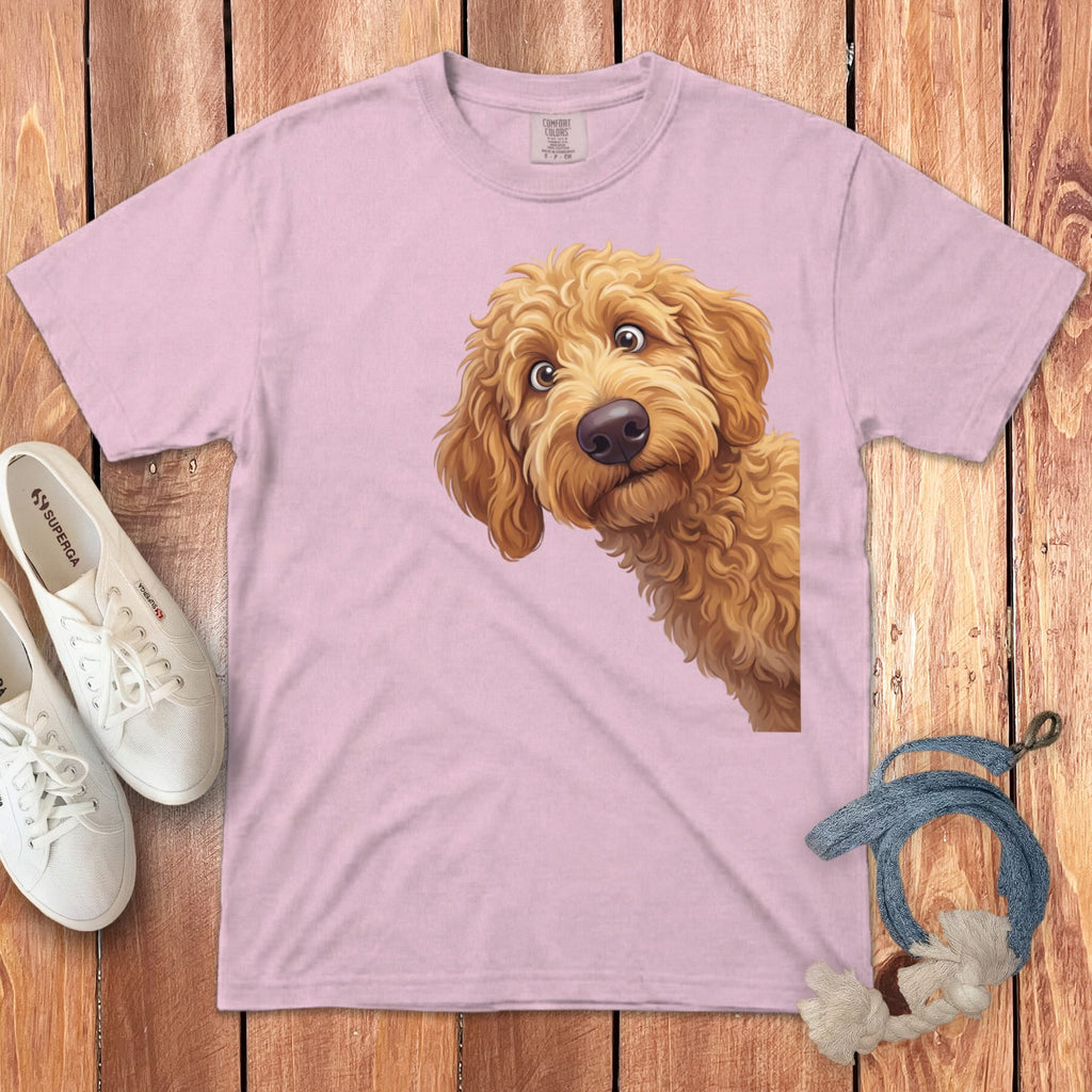 Funny Peeking Apricot Goldendoodle Signature T-Shirt in Blossom / M / - by Puppy Jo