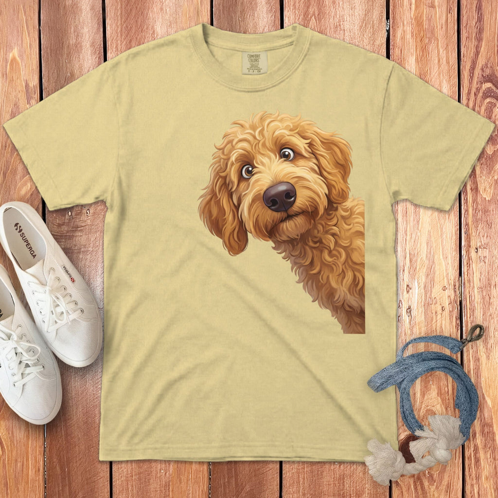Funny Peeking Apricot Goldendoodle Signature T-Shirt in Butter / M / - by Puppy Jo
