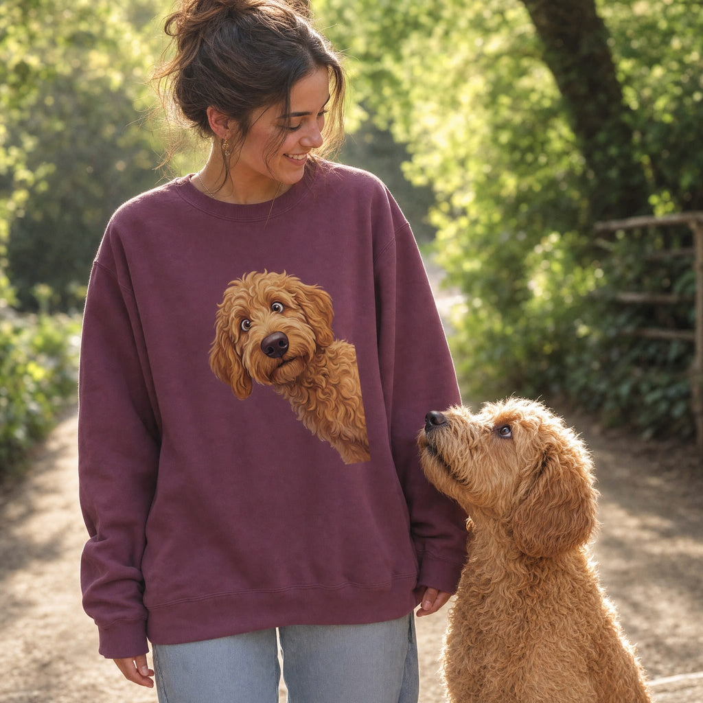 Funny Peeking Apricot Goldendoodle Sweatshirt in by Puppy Jo