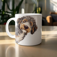 Funny Peeking Aussiedoodle Mug in by Puppy Jo