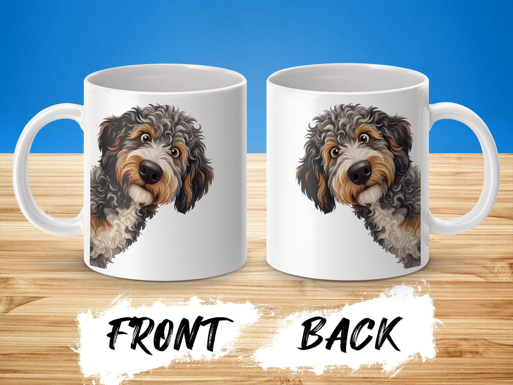 Funny Peeking Aussiedoodle Mug in by Puppy Jo